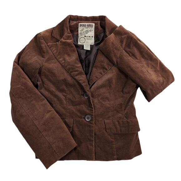 Y2K Doki Geki Brown Corduroy Blazer Jacket Womens Sz S Korea 2 Button Vintage - Picture 1 of 7